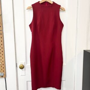 Pure Navy Women’s Red Mock Neckline Sleeveless Sheath Midi Dress, Size 10